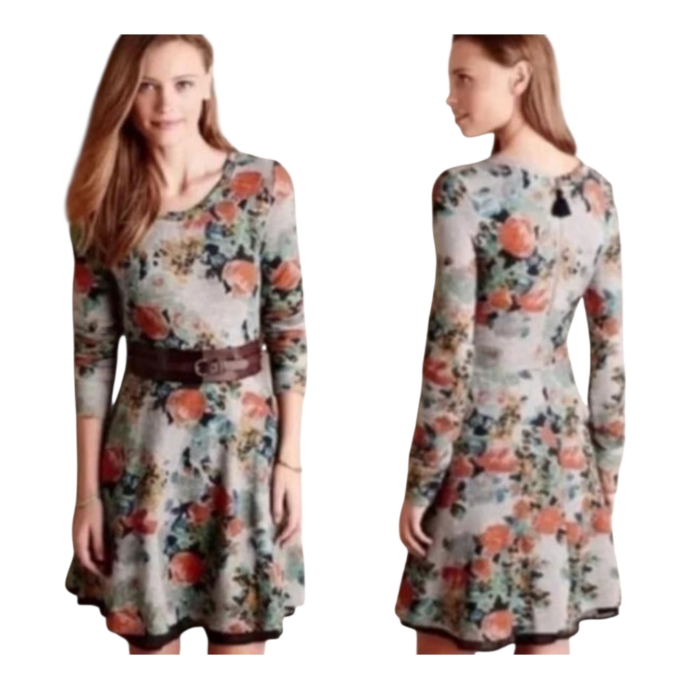 Saturday Sunday Anthropologie Floral Knit Dress Size Medium Rear Zip